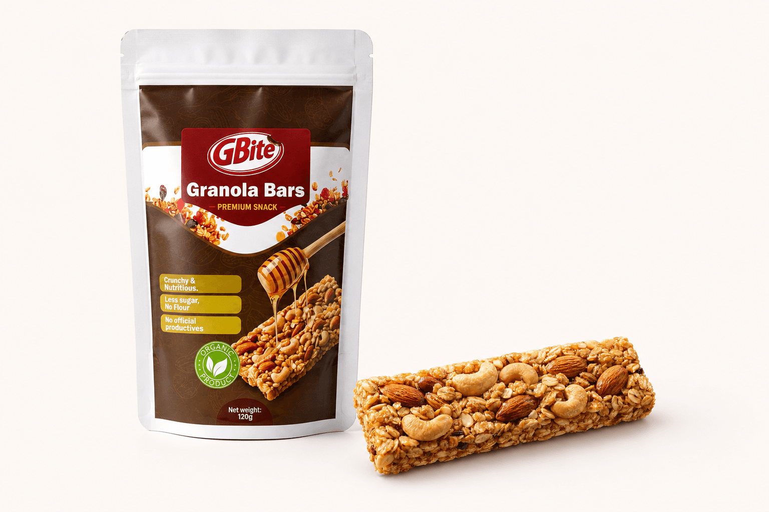 Packshot of the Peanut Crunch bar, unwrapped, showing texture